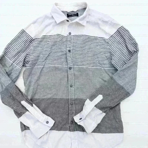 Express Other - Express Gray/White Flannel Snap-Front Shirt